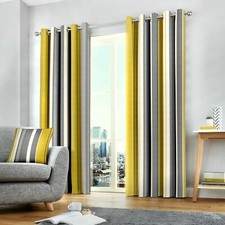 Fusion 100% Cotton Whitworth Ochre Yellow Vertical Stripe Curtains OR Cushions