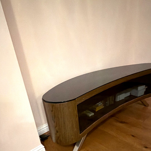 Curved wood stand glass - wood, tv