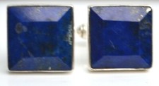 Natural Emerald Cut Blue Lapis Sterling SILVER Cufflinks Real Gems 925 Mens Gift