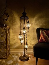 5 Glass Golden Turkish Mosaic Floor Lamp Handmade Glass Moroccan Standing Light