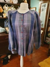 Gudrun Sjoden XL Woven Yarn Dyed Purple Check Blouse Top Quirky Unusual