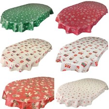 Christmas Oval Festive Designs New 2024 PVC Vinyl Wipe Clean Oilcloth Tablecloth