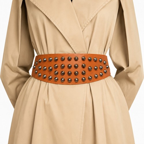 Brown wide studded waist - studded, belt