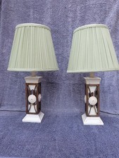 PAIR COLUMN TABLE BEDSIDE LAMPS WIDDOP BINGHAM SAGE GREEN SHADES METAL RESIN