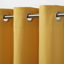 1 Pair B&Q Taowa Yellow/Mustard Plain Unlined  Ring Top Eyelet Curtains 55"x102"