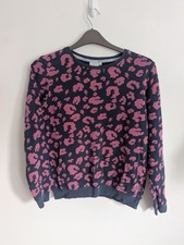 Scamp And Dude Sweatshirt Size M Navy Pink/Purple Leopard Pullover Jumper