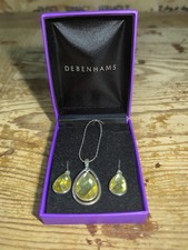 Debenhams Lemon Drop Yellow Pendant Necklace & Matching Drop Earrings Set Unused