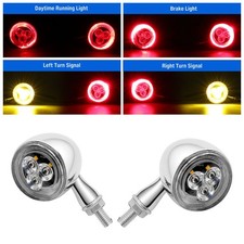 For Harley Bobber Motorcycle LED Bullet Brake Turn Signals Blinker Lights Chrome