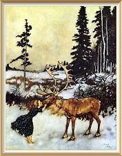 Original 1975 Vintage 50+yr Old Print EDMUND DULAC Fairy SNOW QUEEN Reindeer
