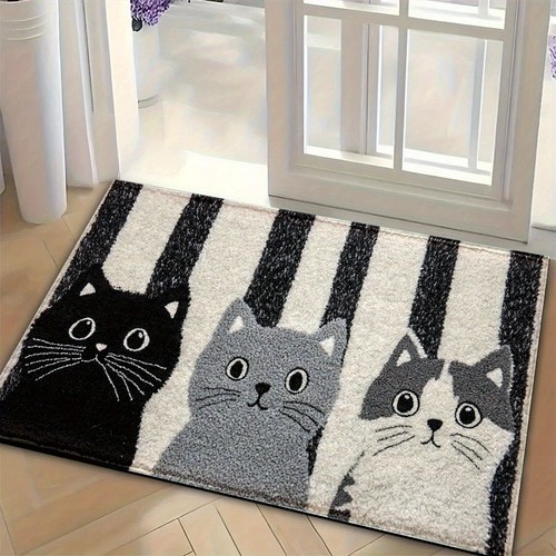Striped cartoon cat floor mat - striped,