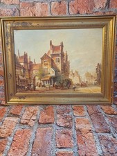 Oil Painting Signed R. Scalvini. Framed.  European Street Scene. 19 X 15 In . #2