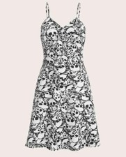 Womens Size 8-10 UK White Black Skull Aline Cami Dress New M Alt Pagan Skeleton