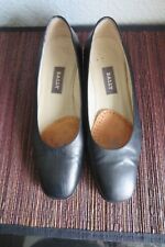 LADIES QUALITY LEATHER BALLY SLIP-ON SHOES SMALL HEEL - PLAIN BLACK