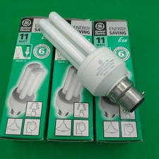 3x 11W = 60W GE Eco Low Energy Power Saving CFL Stick Light Bulbs BC B22 Lamps