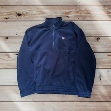 Fila Vintage White Line Box Logo 1/4 Zip Polar Fleece Pullover Navy M L XL £89