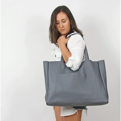 Large grey leather tote - large, bag