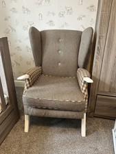 Nursery Chair Stunning Neutral Checked Print Vintage Style