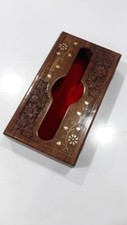 Indian Carve Brass Inlaid Rosewood Wooden Tissue Box Vintage , Antique Style