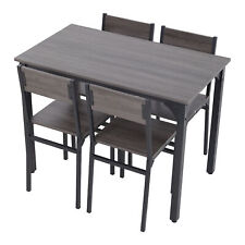 5 Piece Dining Table and Chairs Set Metal Wood Compact Set Table+4 Chairs Brown