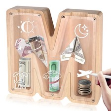 Wooden Letter Money Box, Piggy Banks, Letter M Wooden Money Boxes, Alphabet M Pe