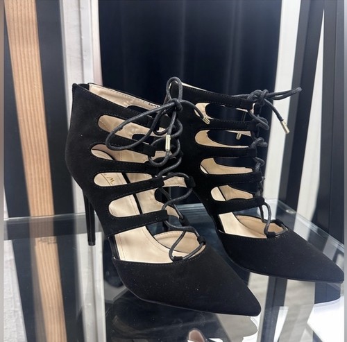 Women solid black faux - faux, suede