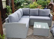 rattan garden furniture corner sofa set, used, made by Alexander Francis