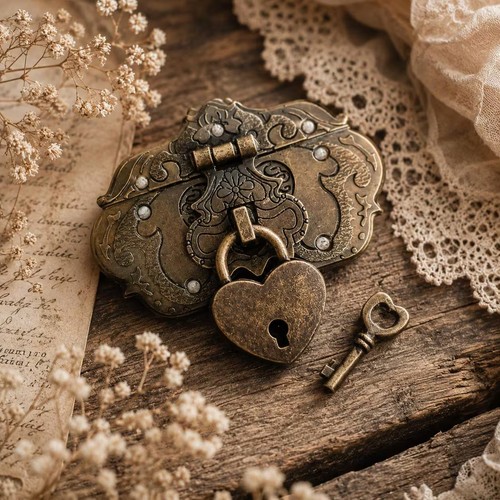Vintage bronze door lock - , set