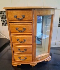 LARGE BEAUTIFUL MELE WOODEN WARDROBE STYLE JEWELLERY BOX 5 DRAWER 13.5" LOVELY