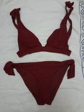 Wine Coloured Textured Retro Halterneck Bikini Medium/large