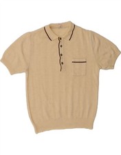 C & A Womens Short Sleeve Polo Neck Jumper Sweater UK 16 Large Beige DH32