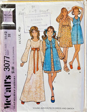 Vintage Sewing Pattern McCall's 3077 Junior/Teen Dress Smock 11-12 Complete 1971