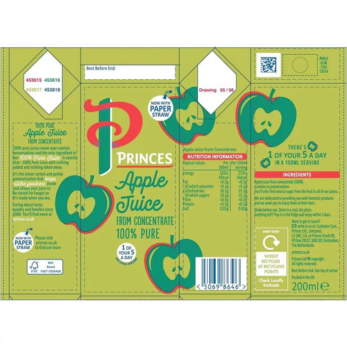 200ml princes apple - 24, juice