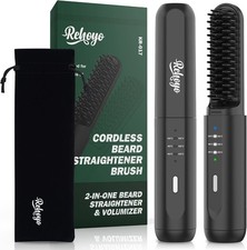 REHOYO Cordless Beard Straightener Brush | 3 Temps, Anti-Scald, Rechargeable