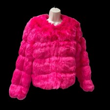 Hot Barbie Pink Faux Fur Panel Jacket Women’s Coat Size Medium K-Pop Fashion 