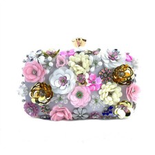 Women Floral Beaded Clutch Evening Bag Wedding Prom Party Bling Purse Handbag UK