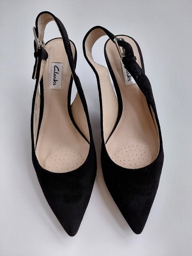 Clarks black suede kitten heel - clarks,