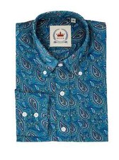 Relco Retro Blue And Cream Paisley 100% Cotton Shirt, Button Down.