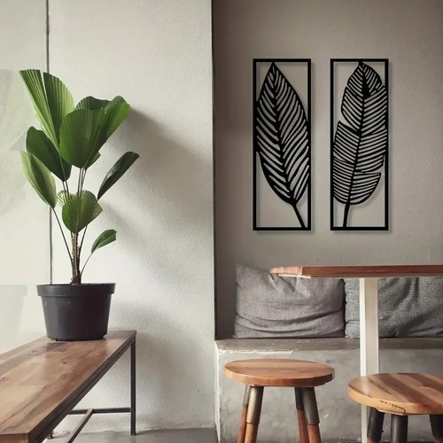 Set black metal leaf wall - black,