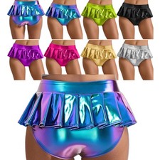UK Women's Shiny Metallic Mini Skirt Pleated Hem Culottes Disco Hot Pants Party