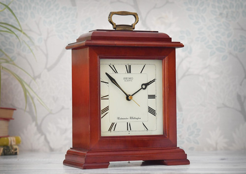 Vintage wooden mantel clock - wooden,