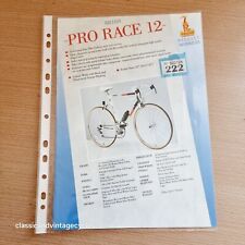 Raleigh Pro Race 12 1980-90's Specification/Brochure/Sheet #222