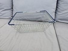 Large Vintage Metal Wire Store Shopping Basket with Plastic Coated Blue Handles