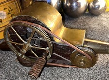 Rare Antique Vintage Mechanical Peat Fire Bellows Fan Brass Wood Compact Stove