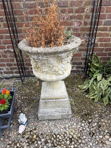 Concrete garden urn on - concrete,