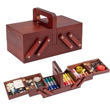 Wooden Sewing Box Expandable Storage Box Sewing Kit Storage Box with Handle