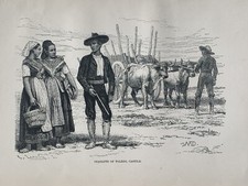 1880 View of Peasants In Toledo, Spain Original Antique Print