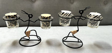 AFRICAN TRIBAL BLACK METAL WIRE SCULPTURE TEA CANDLE HOLDER