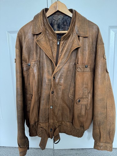Vintage brown leather bomber - brown,