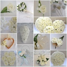 Wedding Bridal bouquet, bridesmaids posy. Buttonholes flower girl wand corsage