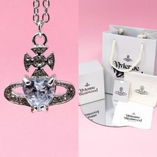 Vivienne Westwood Necklace Silver Plated Heart Orb Pendant White Crystals & Box